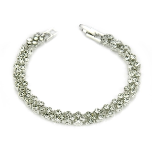 Sparkling silver-tone double-row rhinestone bracelet with elegant bar-and-pin clasp