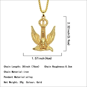 18K vergoldete ägyptische Ankh-Adler-Halskette mit 76 cm Kette im Hip-Hop-Stil für Herren
