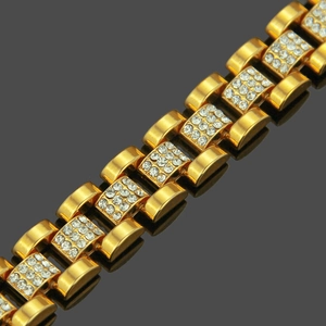 Luxurious gold-plated watch-style bracelet with sparkling white zircon crystals for men
