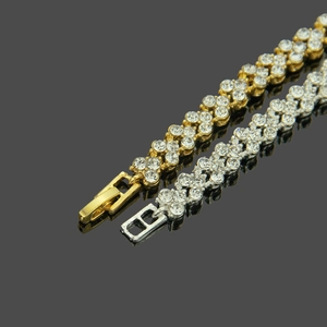 Sparkling crystal flower link bracelets in gold and silver finish with secure metal clasp