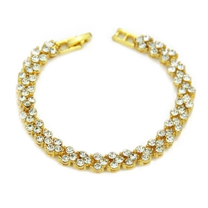 Fashion Alloy Rhinestone Bracelet For Women Shiny Double Row Geometric Gold Silver Plated Hip Hop Trendy Jewelry Gift