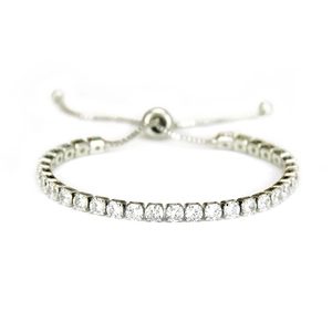 Silver bolo tennis bracelet with 4mm micro-paved cubic zirconia and adjustable slider