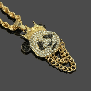 Hip hop iced out panda crown pendant with gold rope chain for men's streetwear