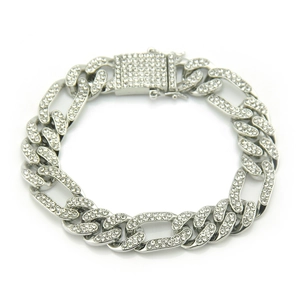 Iced out 12mm Cuban link bracelet with full rhinestones and secure butterfly clasp