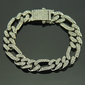 12mm iced out hip hop cuban link bracelet with sparkling cubic zirconia on black mirror