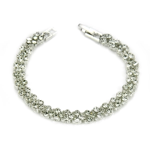 Minimalist silver chain bracelet with clustered crystal units and folding clasp design