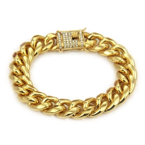Chunky gold plated Cuban link bracelet for men with luxury pavé diamond iced out clasp