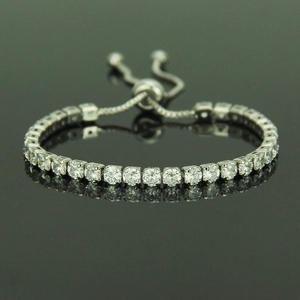 Elegant 4mm silver-toned tennis bracelet with sparkling cubic zirconia and slider clasp