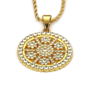 Hiphop goldene Sonnenblume Halskette mit glitzernden Kristallen und Seilkette