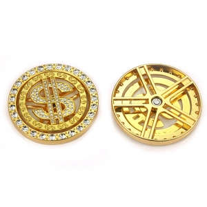 Rotating golden dollar sign jewelry accessory with rhinestones for hip-hop style fashion