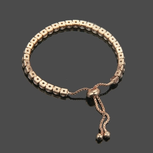 Adjustable rose gold tennis bracelet with 4mm square-cut cubic zirconia on black mirror