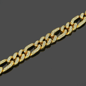12mm Iced out gold Cuban link bracelet with micro pave rhinestones and butterfly clasp