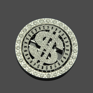 Sparkling silver dollar sign spinning metal charm with crystals for phone case DIY