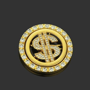 Pendentif Symbole du Dollar Rotatif en Alliage Hip Hop Avec Strass Rond Pivotant Accessoire DIY pour Création de Bijoux