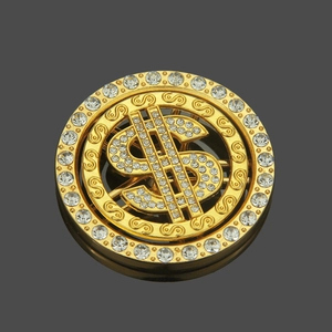Hip hop style gold dollar sign spinning charm accessory with sparkling rhinestones decoration