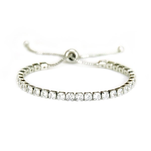 Adjustable silver tennis bracelet with 4mm cubic zirconia stones and slider clasp