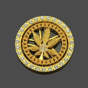 Hip hop maple leaf pendant with sparkling rhinestones and golden metallic finish