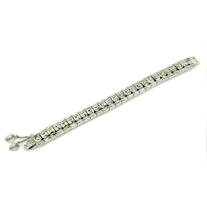 Hip hop silver watch-style bracelet with geometric links and heart pendant charm
