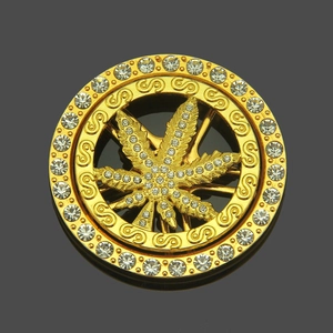 Golden rotating maple leaf DIY phone accessory with sparkling rhinestones and metal finish
