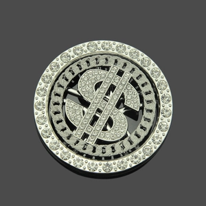 Rotating silver spinning dollar sign rhinestone DIY accessory for hip-hop phone case decor