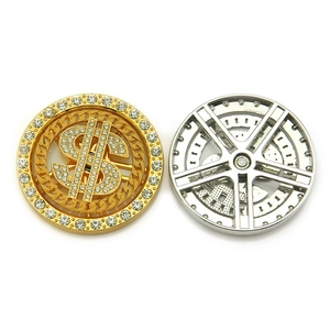 Rotating rhinestone dollar sign mobile accessory and DIY charm with gold plating