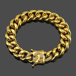 Bracelet à Maillons Cubains Hip Hop pour Hommes en Alliage Plaqué Or Avec Boucle H-Link en Strass Bijoux de Mode Urbaine Cadeau