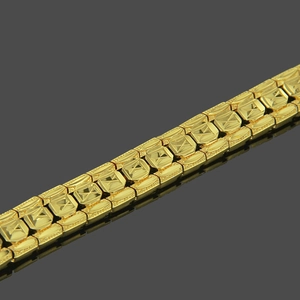Golden hip-hop watch-style bracelet with embossed diamond pattern and modular links
