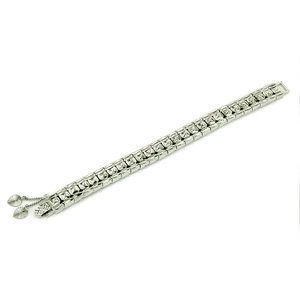 Hip hop silver watch-style bracelet with geometric links and heart charms for men and women