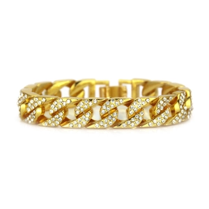 Men Hip Hop Cuban Link Bracelet Full Rhinestone Inlaid Alloy Gold Silver Plated Dominating Heavy Metal Jewelry For Party