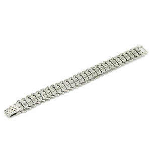 Silver men's flat chain bracelet with engraved stars and mechanical watch-style links