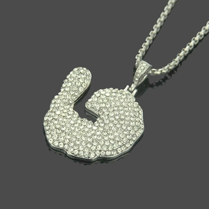 Collier hip hop argenté avec pendentif crevette serti de strass sur chaîne ronde