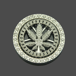 Rotating maple leaf pendant with sparkling crystals and silver chain border