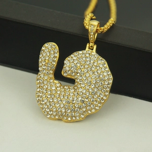 Collier hip hop pour homme avec pendentif crevette doré serti de cristaux blancs