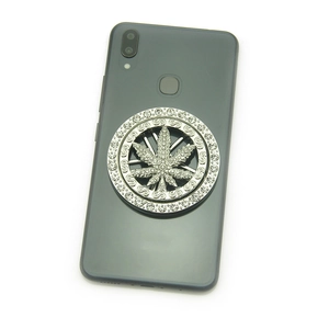 Rotating hip hop maple leaf phone socket with sparkling rhinestones and silver alloy finish