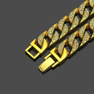 Men's hip-hop 18k gold-plated Cuban chain bracelet with sparkling iced-out rhinestones