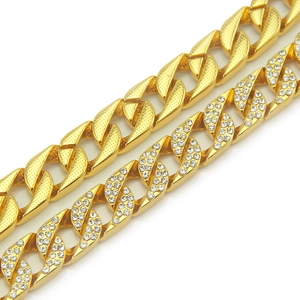 Iced out hip hop Cuban link bracelet in 18k gold plating with micro-pave crystals