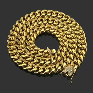 Collier chaîne cubaine dorée pour hommes hip hop avec fermoir serti de diamants