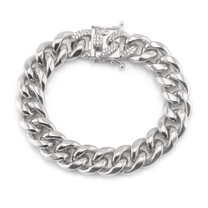 Bracelet gourmette argenté pour homme avec fermoir strass style hip-hop