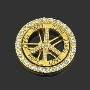 Accessoire symbole de paix doré avec gravure LOVE PEACE HOPE et strass brillants