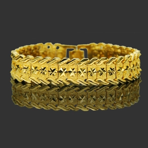 Bracciale da uomo placcato oro 18k hip hop con rilievo floreale e finitura lucida