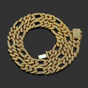 Collar de Eslabón Cubano Hip Hop para Hombre Aleación Galvanizada Oro Plata con Strass Choker Joyería de Moda para Fiesta