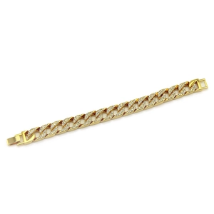 Men's 14k gold plated hip hop Cuban link bracelet encrusted with white zircon stones