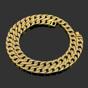 Chaîne cubaine plaquée or sertie de strass blancs brillants pour style hip-hop