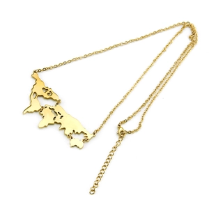 Minimalist gold plated stainless steel world map pendant necklace with O-chain