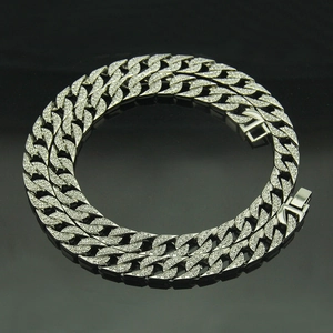 Collier cubain hip hop argenté avec strass brillants micro-pavés pour hommes