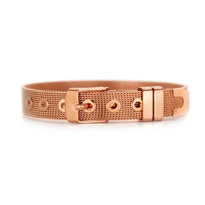 Minimalist rose gold Milanese mesh bracelet with adjustable watch strap style buckle