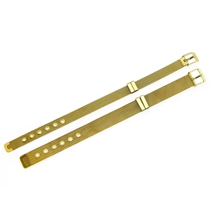 Adjustable gold mesh watch strap bracelet set with buckle closure for men and women
