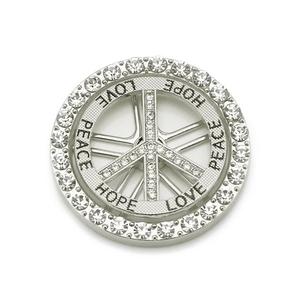 Pendentif symbole de paix argenté avec strass et gravures Love Peace Hope