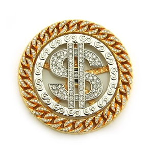 Close-up of hip hop style rotating dollar sign phone accessory with sparkling rhinestones