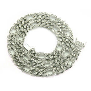 Cadena cubana plateada con brillantes cristales de estilo hip-hop para hombre moderno